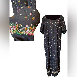 Spago Vintage 90s Boho Hippie Whimsygoth Woodland Floral Short Sleeve Maxi Dress